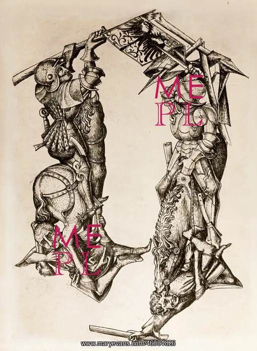 : Alphabets. Satirical alphabet, letter G, engraving by Master ES : Alphabets. Satirical alphabet, letter G, engraving by Master ES