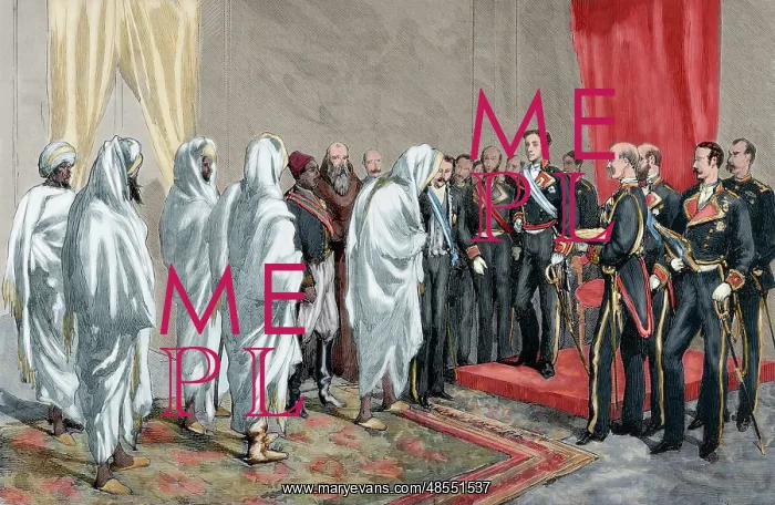 : Alphonse XII receiving the congratulations of the Moroccan e : Alphonse XII receiving the congratulations of the Moroccan e