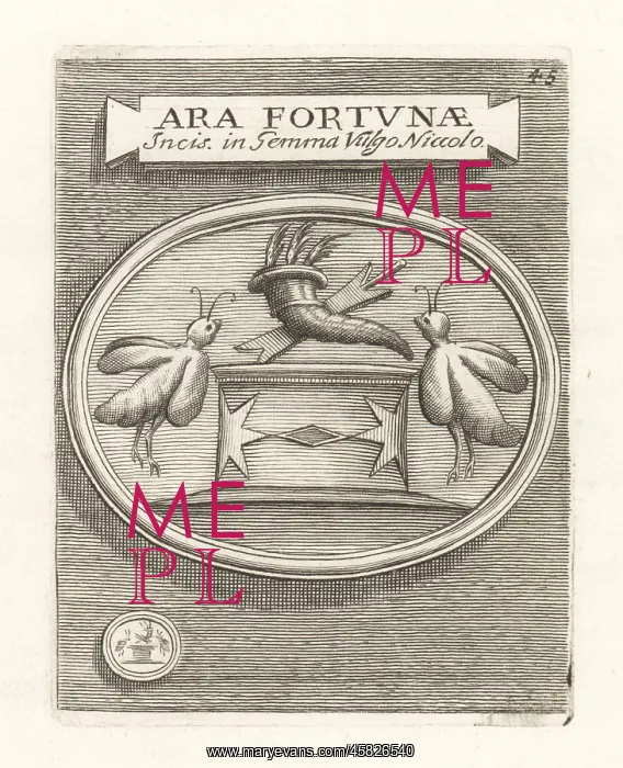 : Altar of the goddess Fortuna with cornucopia and bees : Altar of the goddess Fortuna with cornucopia and bees