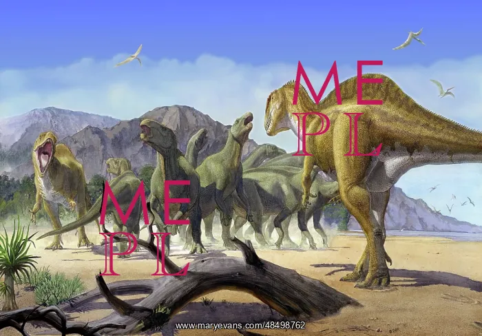  : Altispinax dunkeri dinosaurs attack a group of Iguanodon