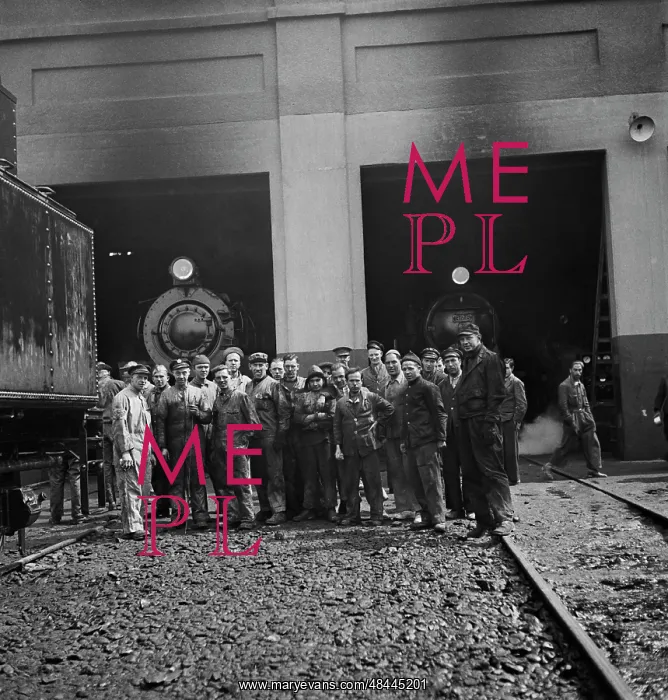 : American and British railroad workers at a : American and British railroad workers at a