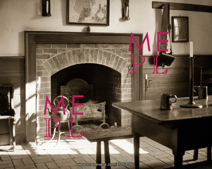 : American Colonial Tavern Interior Fireplace Table : American Colonial Tavern Interior Fireplace Table