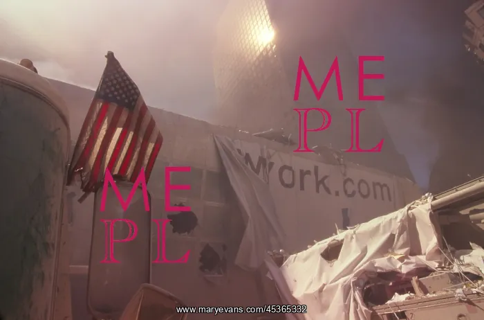 : American flag planted in the rubble of World Trade : American flag planted in the rubble of World Trade