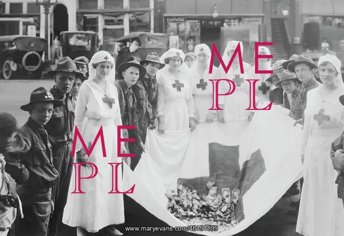 : American Red Cross workers during a Red Cross parade : American Red Cross workers during a Red Cross parade