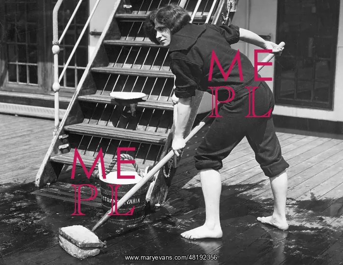 : American sailor while scrubbing the deck, 1926 : American sailor while scrubbing the deck, 1926