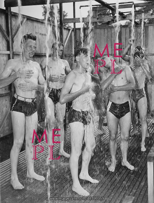 : American scouts showering, 1937 : American scouts showering, 1937