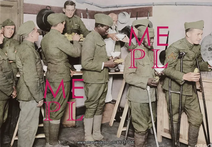 : American soldiers getting their food in the : American soldiers getting their food in the