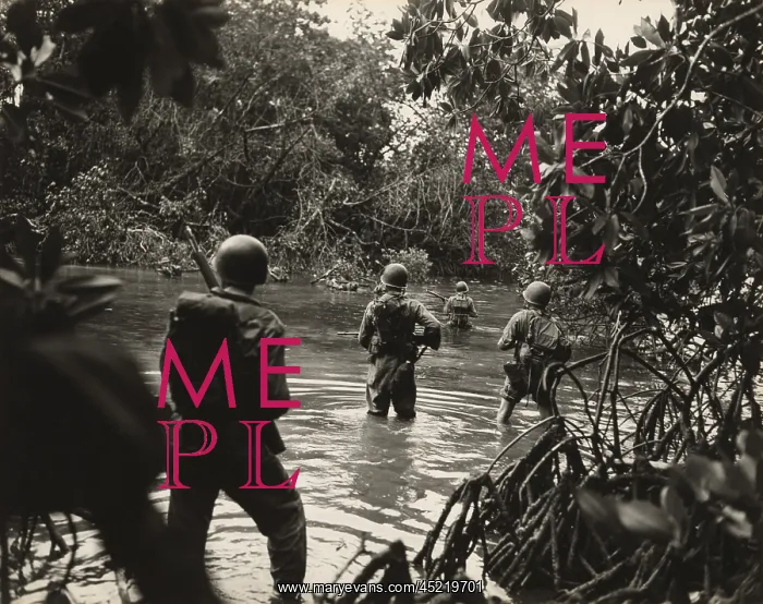 : American soldiers wading through water in ? : American soldiers wading through water in ?