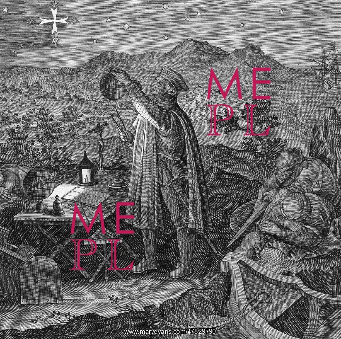 : Amerigo Vespucci Using Astrolabe, Engraving circa 1600 : Amerigo Vespucci Using Astrolabe, Engraving circa 1600
