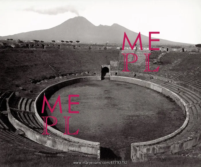 : Amphitheatre at Pompeii with Mount Vesuvius in background : Amphitheatre at Pompeii with Mount Vesuvius in background