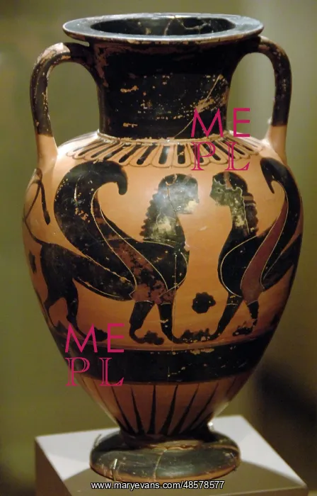 : AMPHORISC decorated with black figures representing Sphinx : AMPHORISC decorated with black figures representing Sphinx