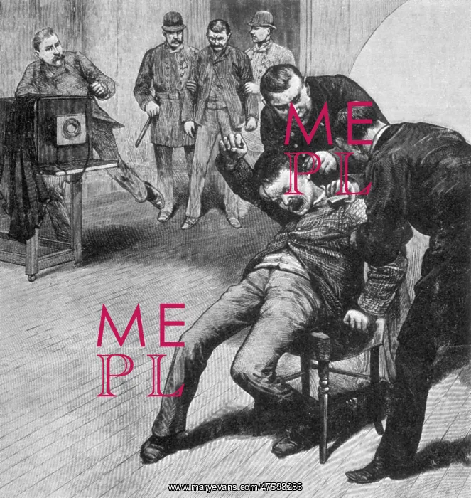 : Anarchist Being Held Down For Mug Shot, Chicago, 1886 : Anarchist Being Held Down For Mug Shot, Chicago, 1886