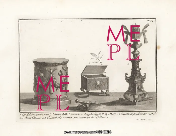 : Ancient candelabra, perfume box, altar and knife : Ancient candelabra, perfume box, altar and knife