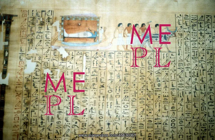 : Ancient Egyptian papyrus of Book of the Dead showing : Ancient Egyptian papyrus of Book of the Dead showing