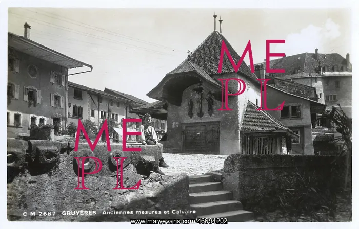 : Ancient Grain Measures and Calvary at Gruyeres, Switzerland : Ancient Grain Measures and Calvary at Gruyeres, Switzerland