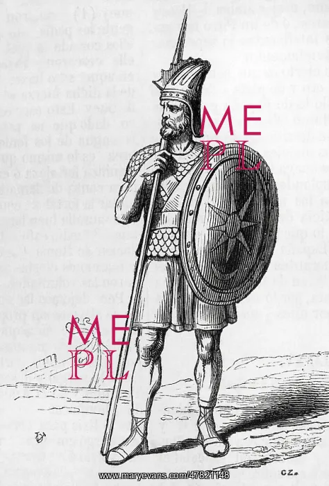 : Ancient history. Phoenician warrior. Engraving, 19th century : Ancient history. Phoenician warrior. Engraving, 19th century