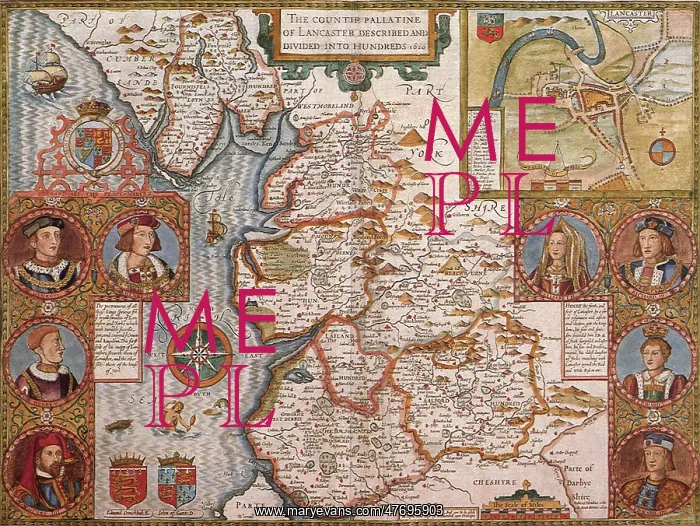 : Ancient Map, Lancashire, 1611 : Ancient Map, Lancashire, 1611