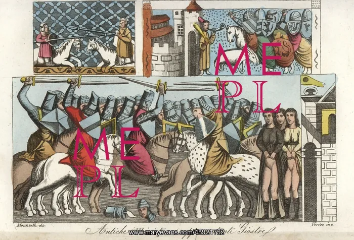 : Ancient miniatures representing jousts from : Ancient miniatures representing jousts from