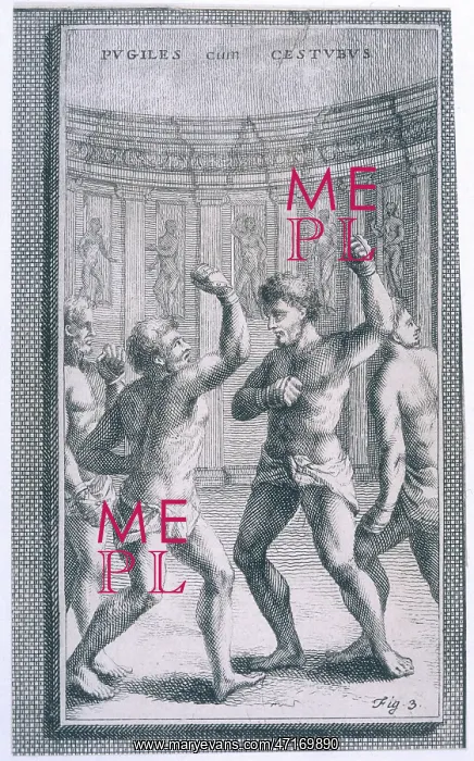 : Ancient Roman athletes boxing in leather gloves : Ancient Roman athletes boxing in leather gloves