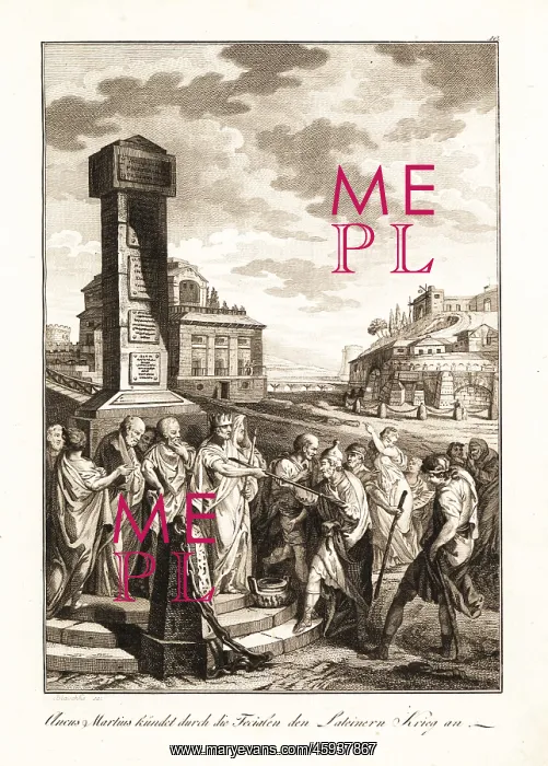 : Ancus Marcius sending priests to declare war against : Ancus Marcius sending priests to declare war against