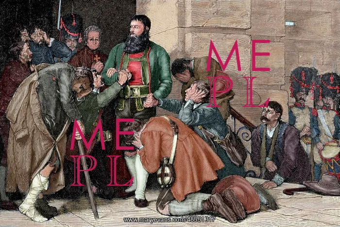 : Andreas Hofer (1767-1810) led to execution. Engraving. Color : Andreas Hofer (1767-1810) led to execution. Engraving. Color