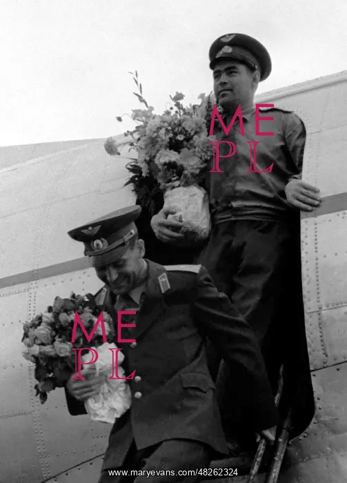 : Andrian Nikolayev and German Titov after end of : Andrian Nikolayev and German Titov after end of