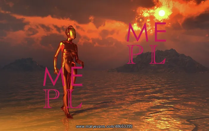 : An android robot walking along a deserted shoreline : An android robot walking along a deserted shoreline