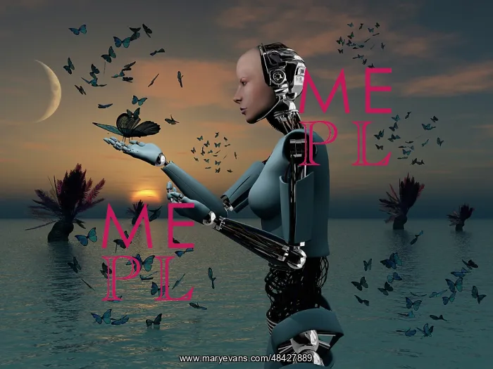 : An android takes a closer look at a butterfly : An android takes a closer look at a butterfly