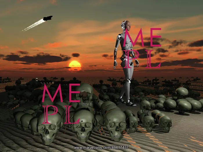  : An android walks amongst a pile of skulls on the planet ?
