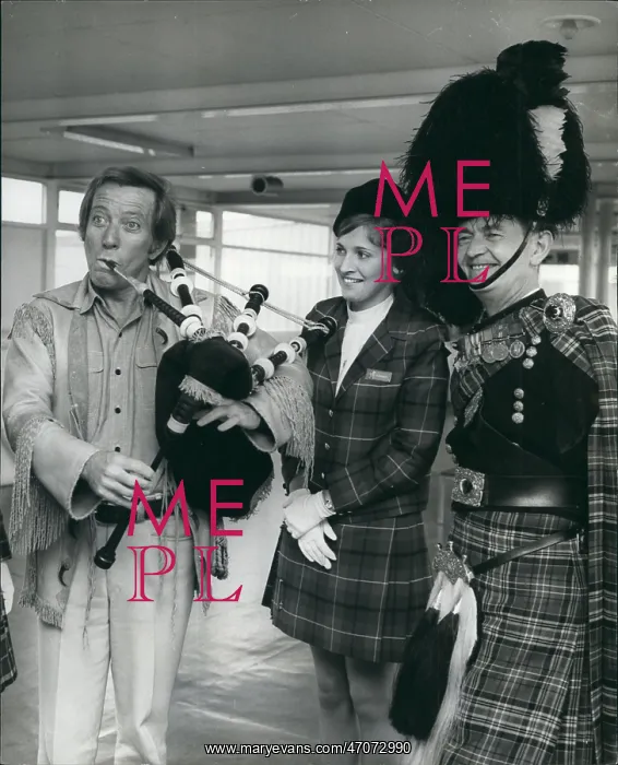 : Andy Williams, American singer, with bagpipes : Andy Williams, American singer, with bagpipes