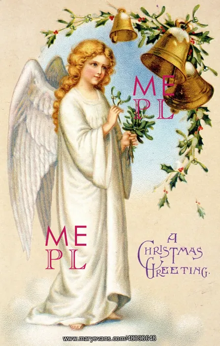 : Angel with bells on a Christmas card : Angel with bells on a Christmas card
