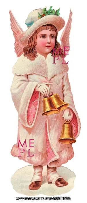 : Angel with bells on a Victorian Christmas scrap : Angel with bells on a Victorian Christmas scrap