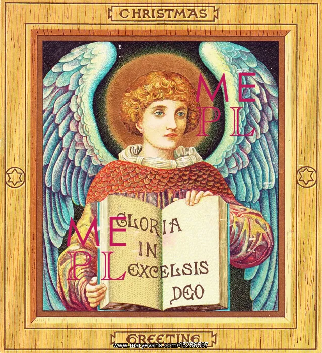 : Angel with book on a Christmas card : Angel with book on a Christmas card
