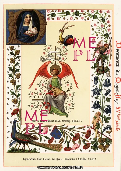 : Angel with dulcimer and border from Books of Hours : Angel with dulcimer and border from Books of Hours