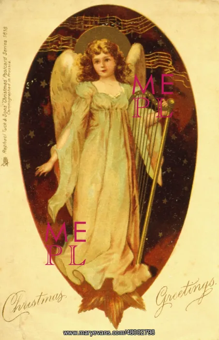  : Angel with a harp on a Christmas Card