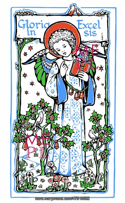 : Angel with holly bushes and birds : Angel with holly bushes and birds