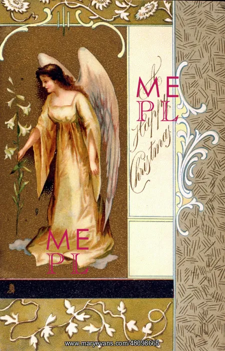  : Angel with lilies on a Christmas card