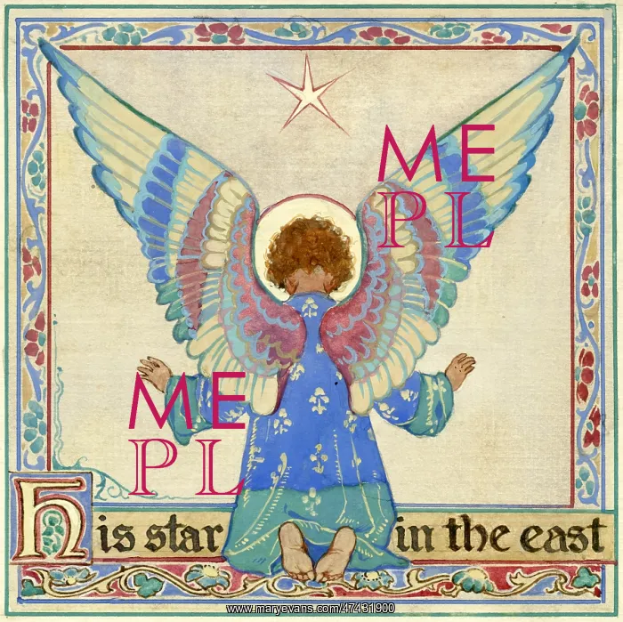 : An angel prays towards a shining star in the East : An angel prays towards a shining star in the East