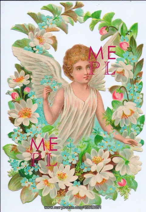  : Angel surrounded by flowers on a Victorian scrap