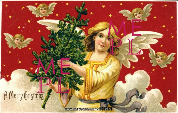  : Angel with tree on a Christmas card