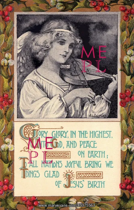 : Angel and verse on Christmas card : Angel and verse on Christmas card