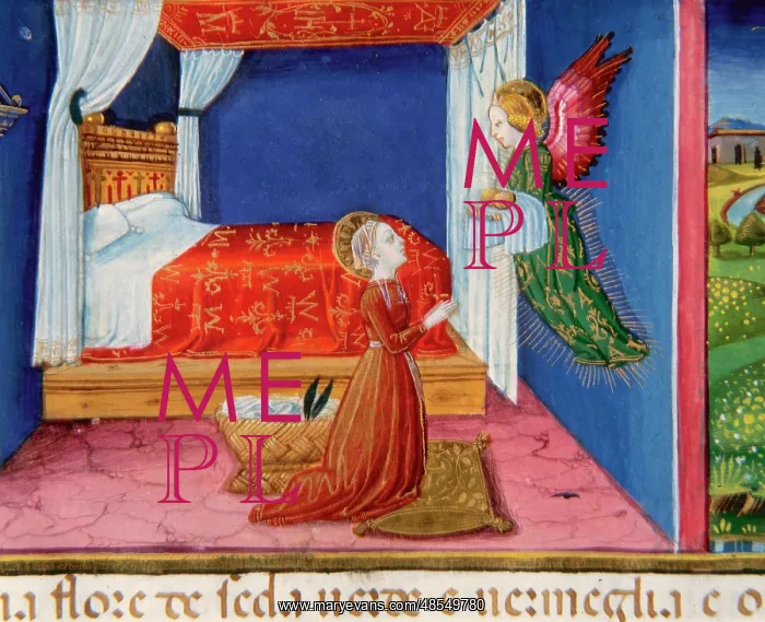 : An Angel visits Mary. Codex of Predis (1476). Italy : An Angel visits Mary. Codex of Predis (1476). Italy