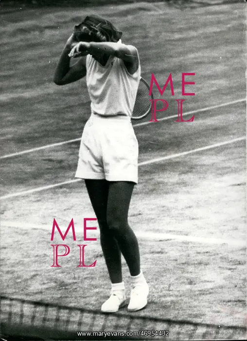 : Angela Mortimer in tennis match at Wimbledon : Angela Mortimer in tennis match at Wimbledon