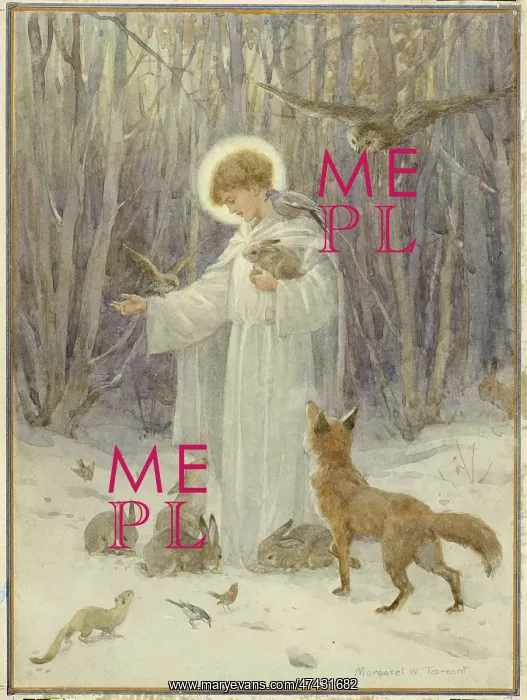 : An angelic figure surrounded by forest creatures : An angelic figure surrounded by forest creatures