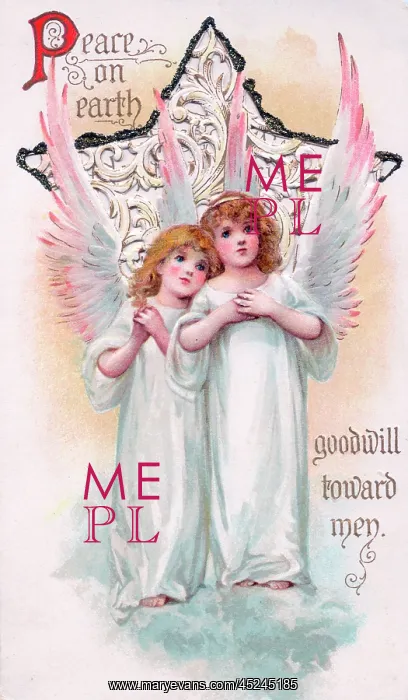 : Two angels on a Christmas card : Two angels on a Christmas card