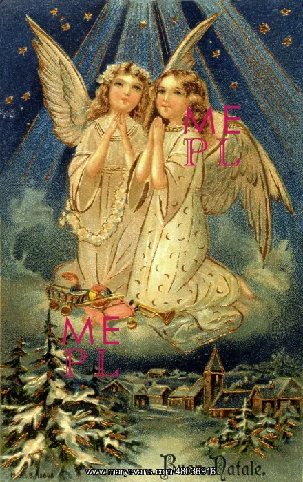 : Two angels on a Christmas card : Two angels on a Christmas card