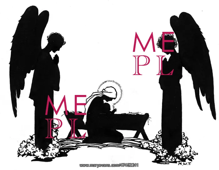 : Two Angels by the crib - silhouette : Two Angels by the crib - silhouette