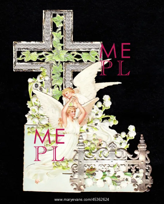  : Angels and cross on a cutout devotional card