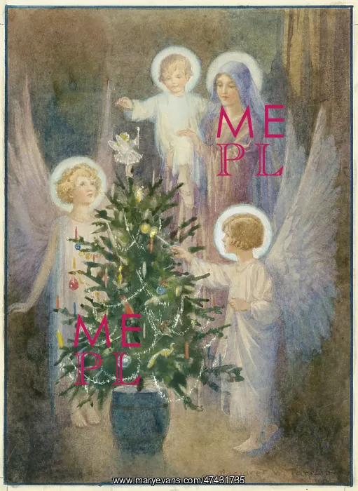 : Angels help decorate a christmas tree : Angels help decorate a christmas tree