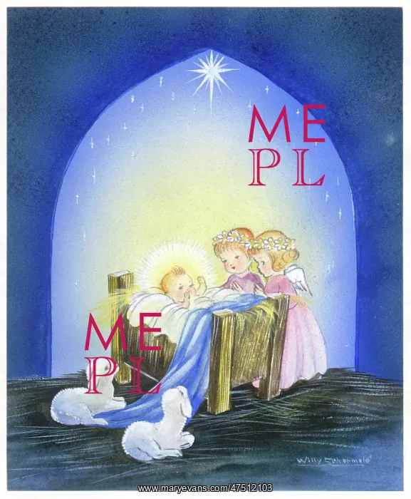 : Two angels and lambs beside the Holy Crib : Two angels and lambs beside the Holy Crib
